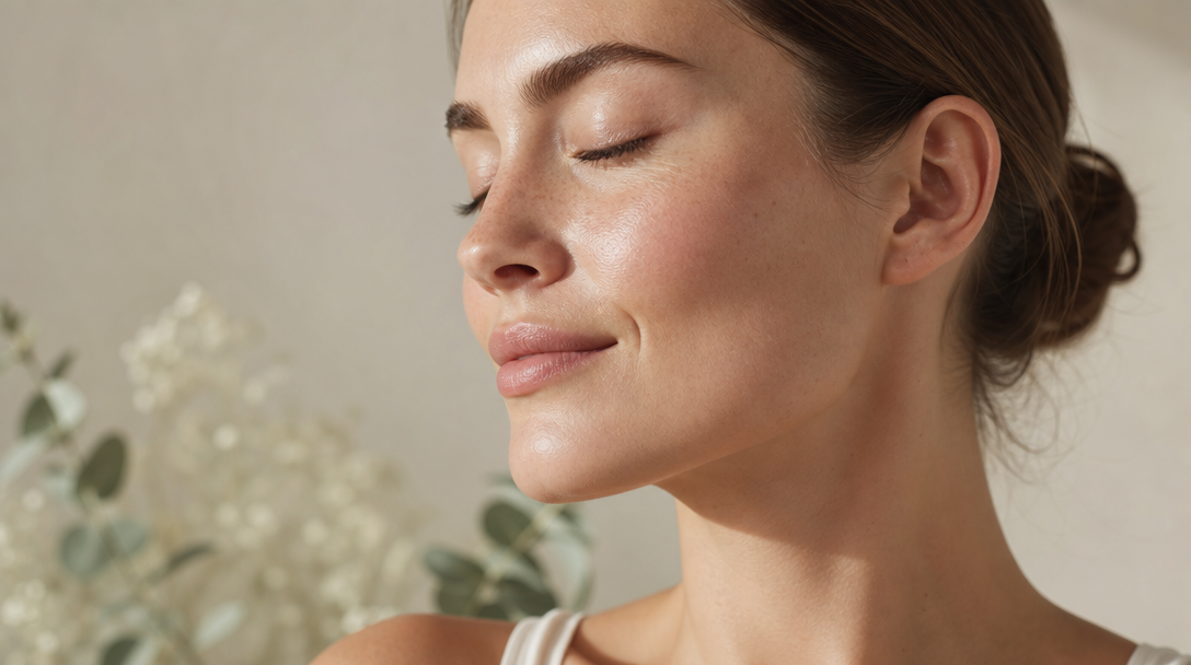 A close-up of calm, healthy skin during recovery