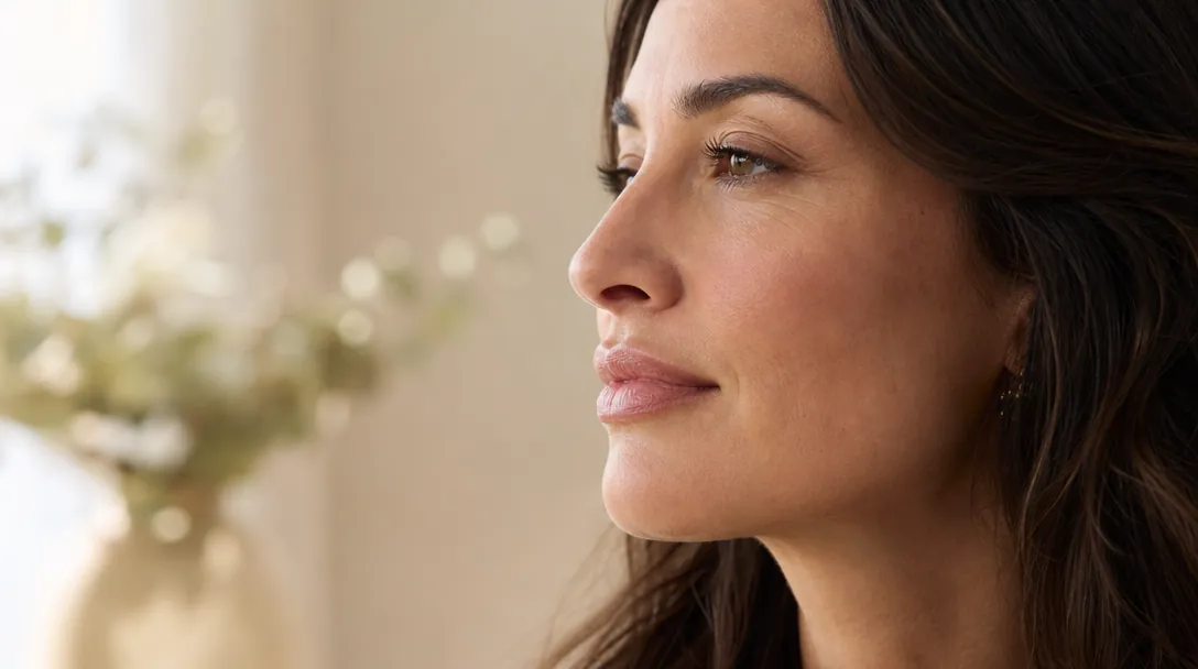 A CoLaz clinician reviews a lip filler treatment plan with a patient at a calm, softly lit consultation desk