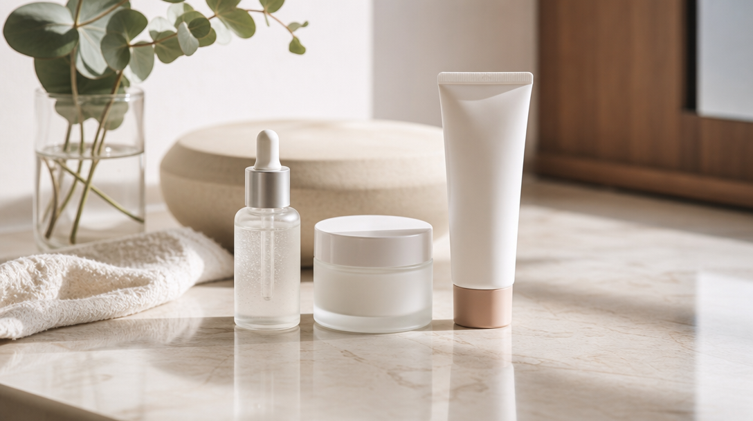 Hyaluronic serum, moisturiser and SPF for a gentle post-microneedling routine