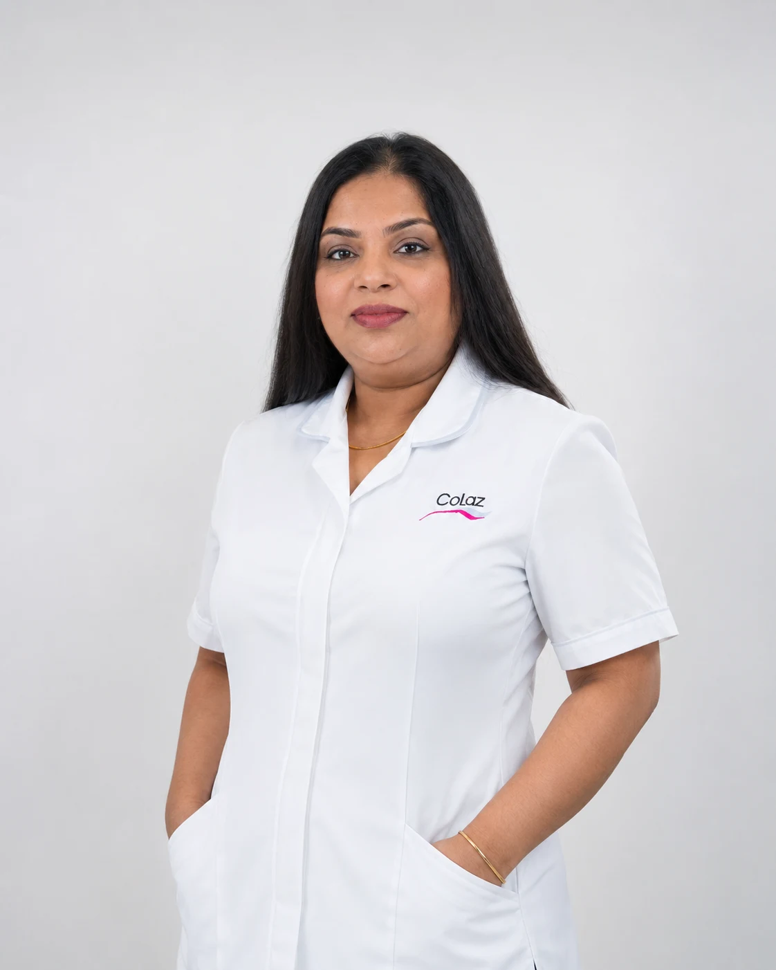 Kam Kaur, owner of the CoLaz Derby clinic, in branded uniform