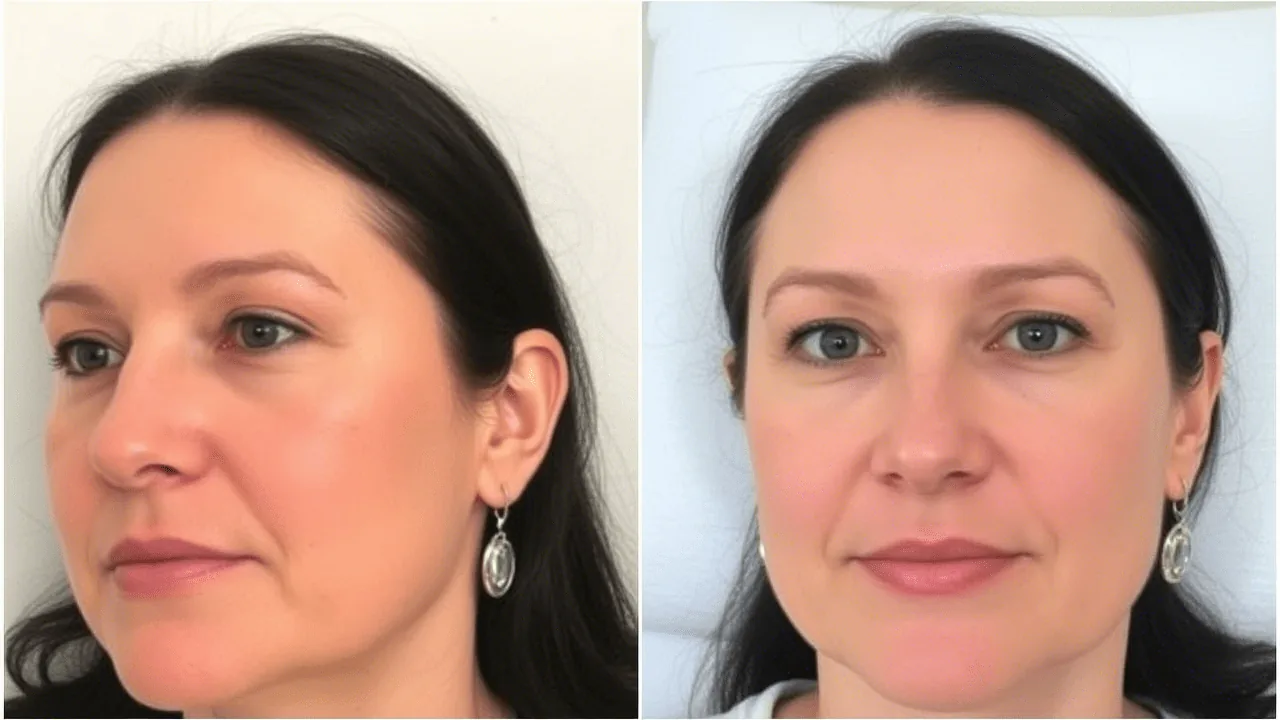 Before and after Dermapen 3, front view showing brighter, firmer skin