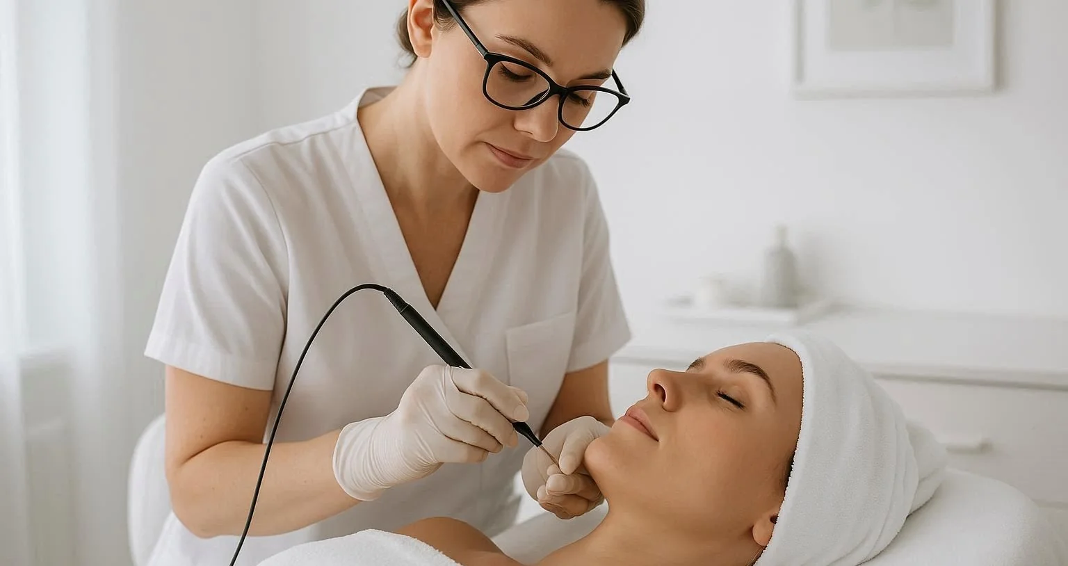 Settled calm skin after a careful in-clinic precision treatment