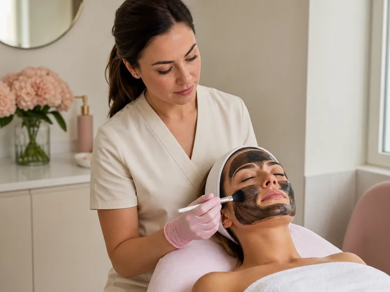 CoLaz Reading clinician brushing a thin layer of carbon onto a relaxed client's face