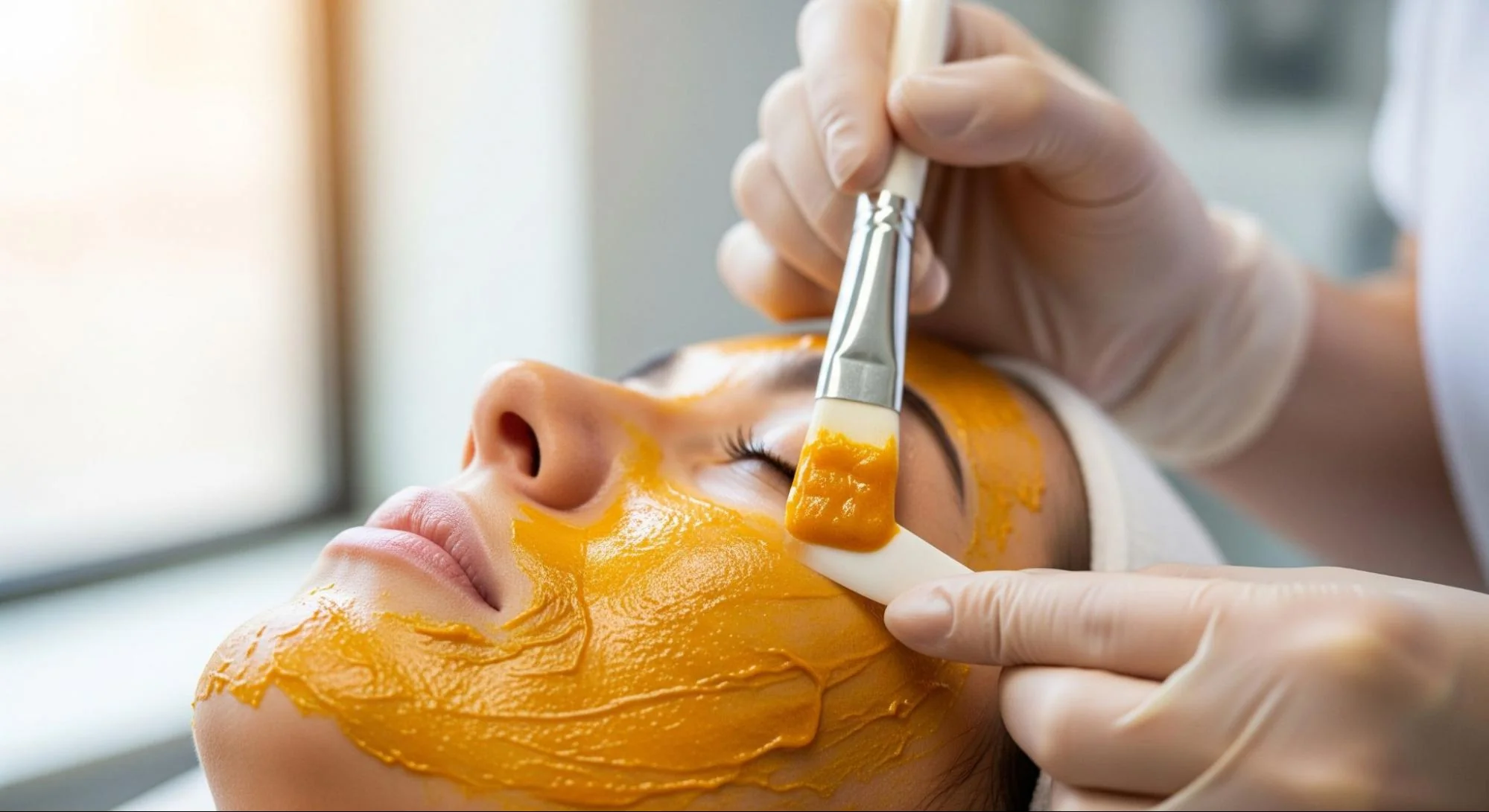Enzyme chemical peel being brushed onto a patient's face at CoLaz