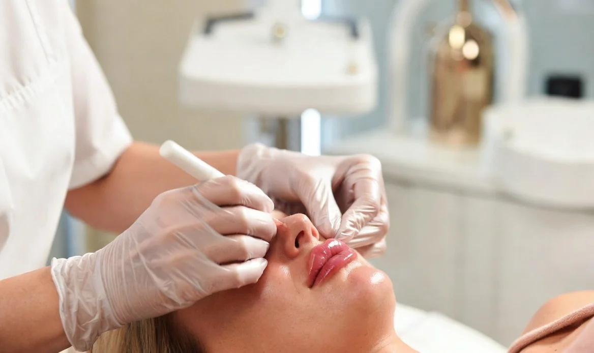 CoLaz clinician shaping a subtle lip enhancement during a dermal filler appointment