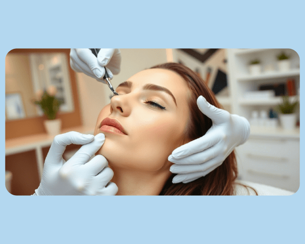 Woman getting a dermaplaning facial at a professional skincare clinic
