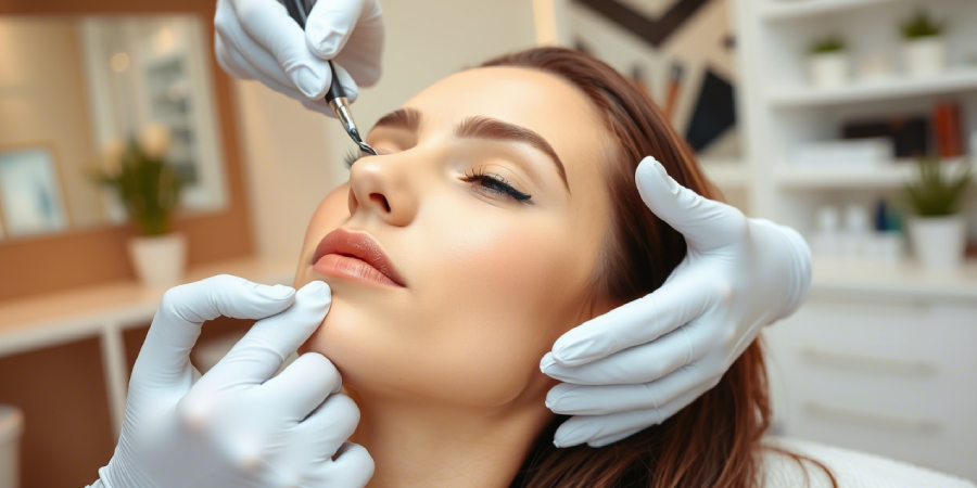 Woman getting a dermaplaning facial at a professional skincare clinic