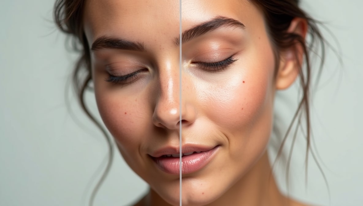 Side-by-side comparison showing smoother skin after dermaplaning treatment.