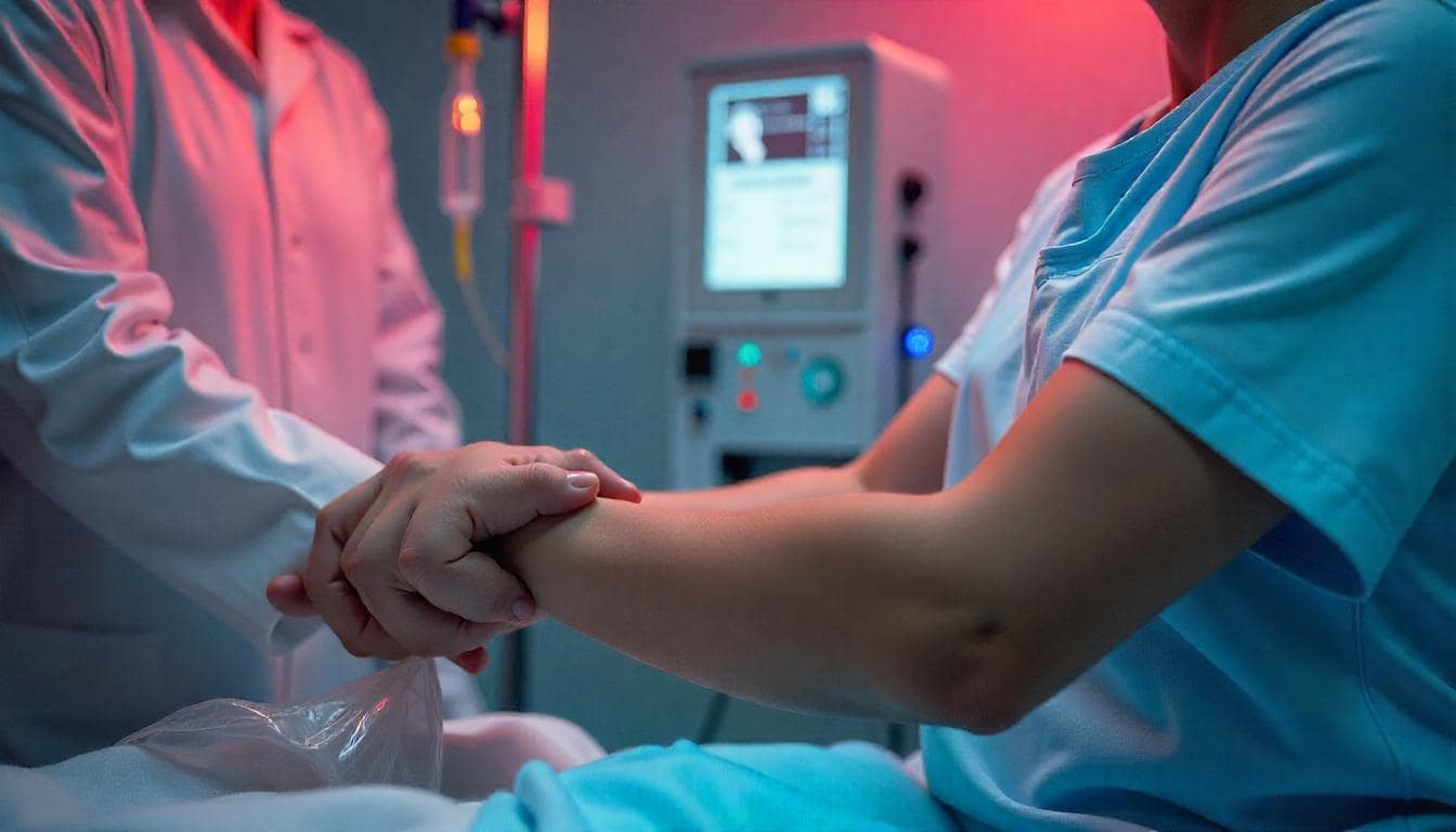 Arm receiving vitamin-rich IV therapy to restore energy and hydration.