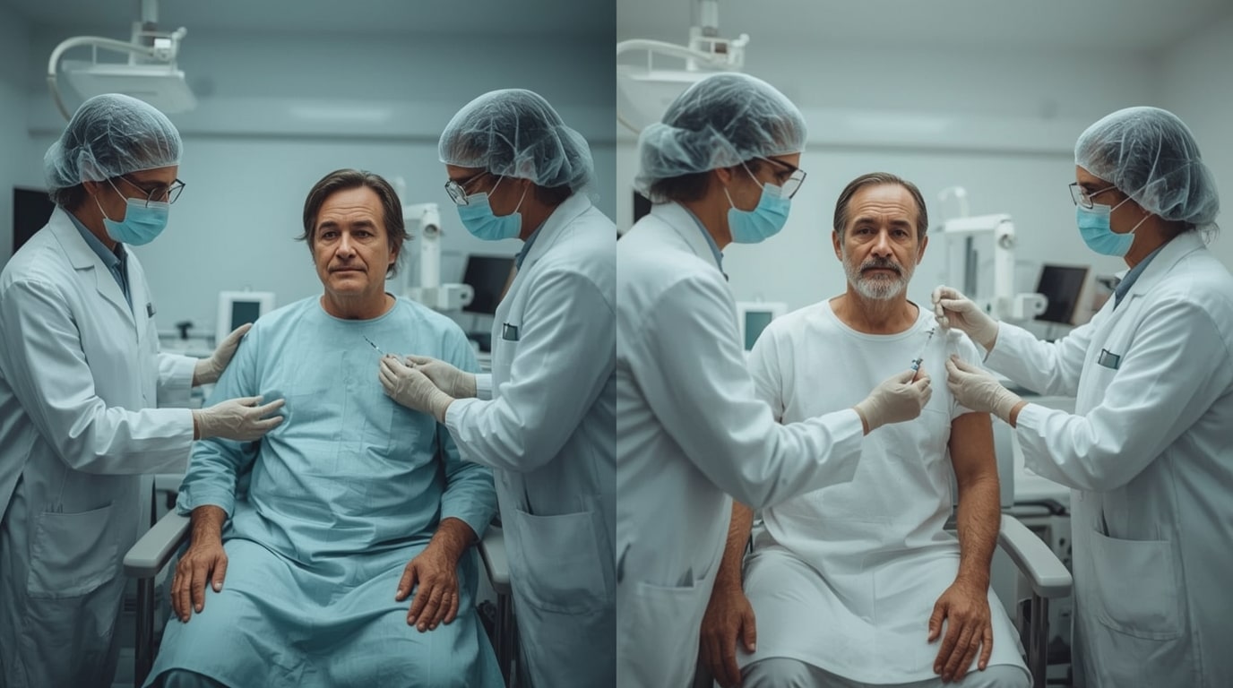 Patient receiving Autologous Conditioned Plasma and PRP treatments in different joints for comparison.