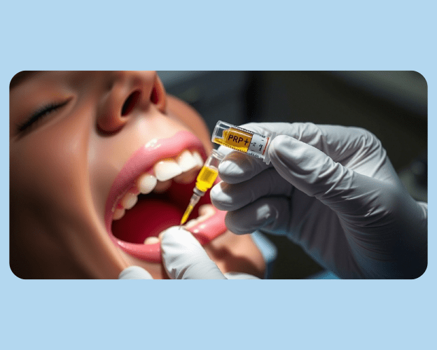 Dentist applying PRP injection to treat gum recession in a clinical setting.