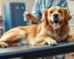 Veterinarian preparing a dog for Platelet-Rich Plasma therapy on an exam table