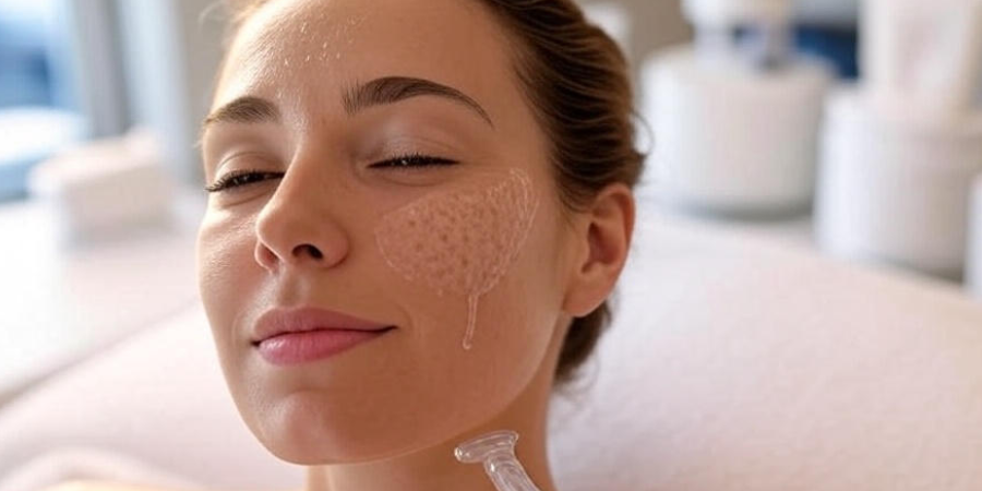 Acne skin treatment post with deluxe water result at clinic