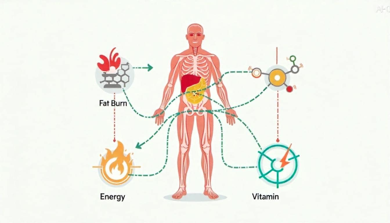 Infographic showing metabolism boost and B12 vitamin icons