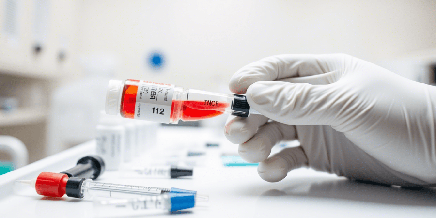 Person preparing to inject B12 shot into their thigh at home