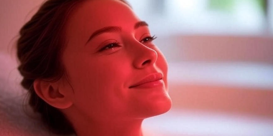 Red LED light facial treatment for skin glow