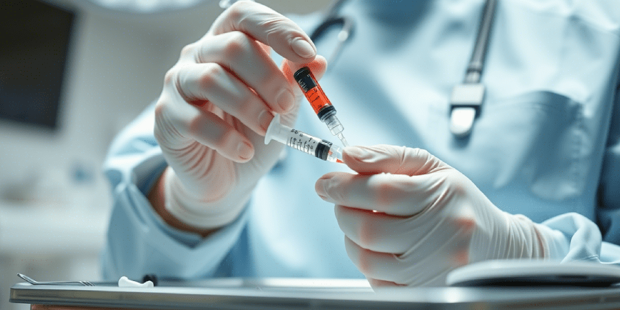 Doctor preparing a vitamin B12 injection in a medical clinic