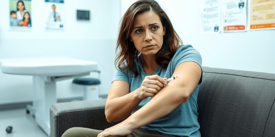 Woman feeling discomfort after receiving a B12 injection