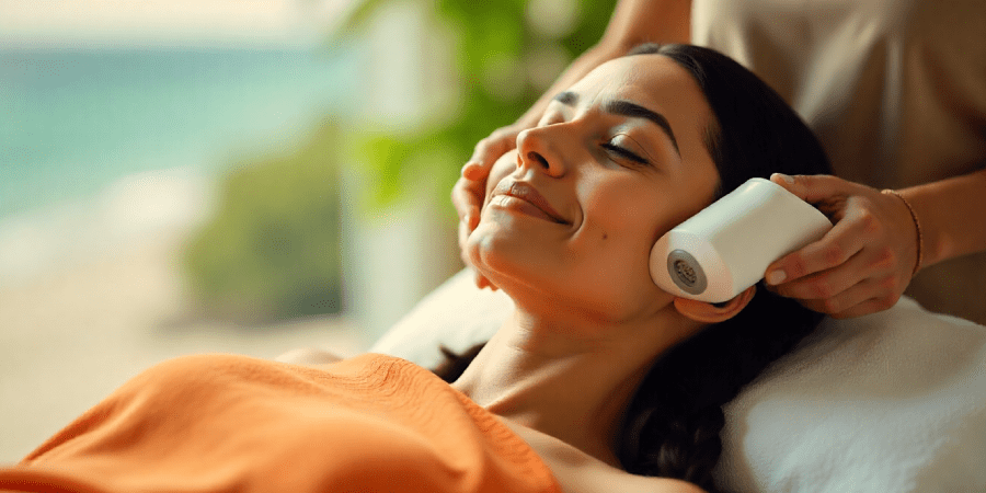 Esthetician performing microdermabrasion in a spa
