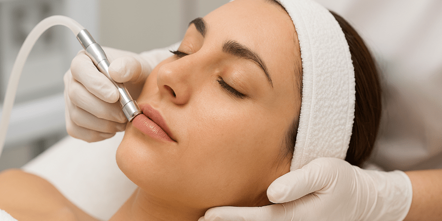 Woman getting gentle microdermabrasion treatment