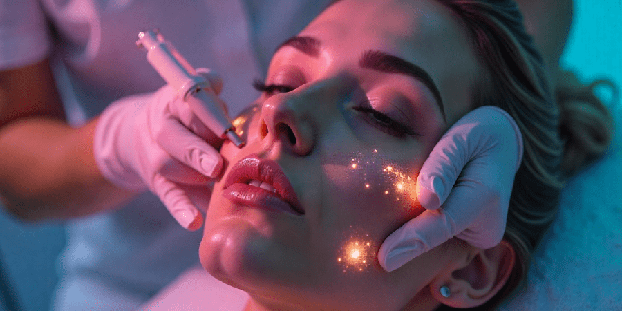 Woman getting microdermabrasion in clinic
