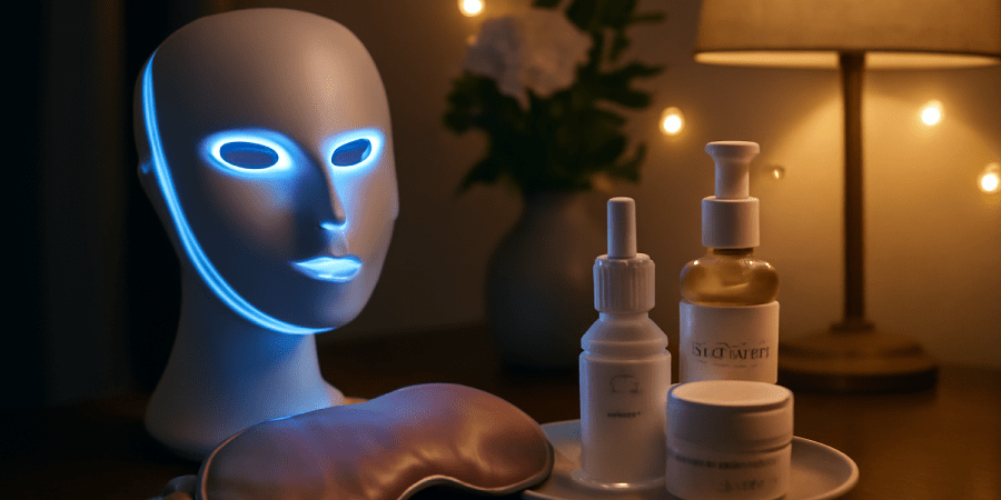 Woman receiving LED light therapy for skin treatment