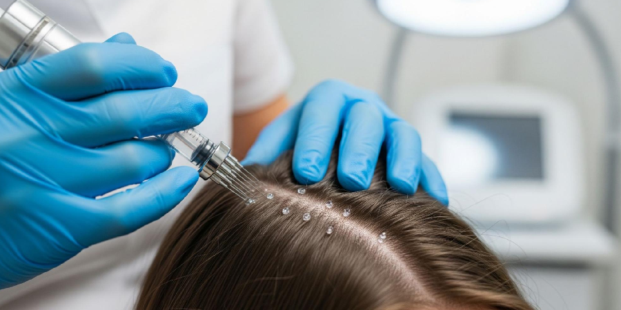 Mesotherapy hair treatment injection close up