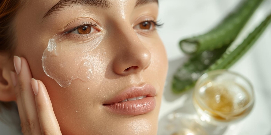 Aloe vera gel applied to reduce fine facial lines