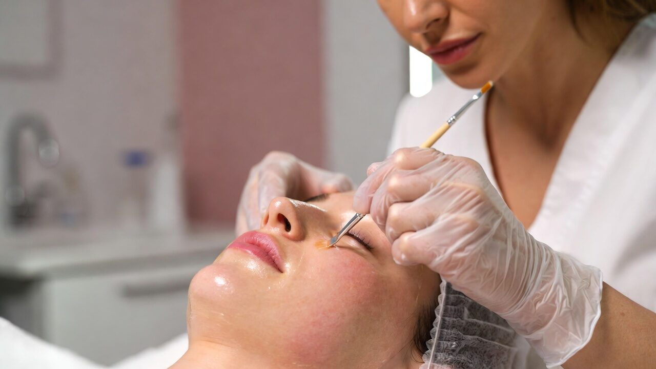 professional chemical peel procedure on facial skin