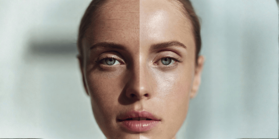 Forehead lines before and after skincare treatments