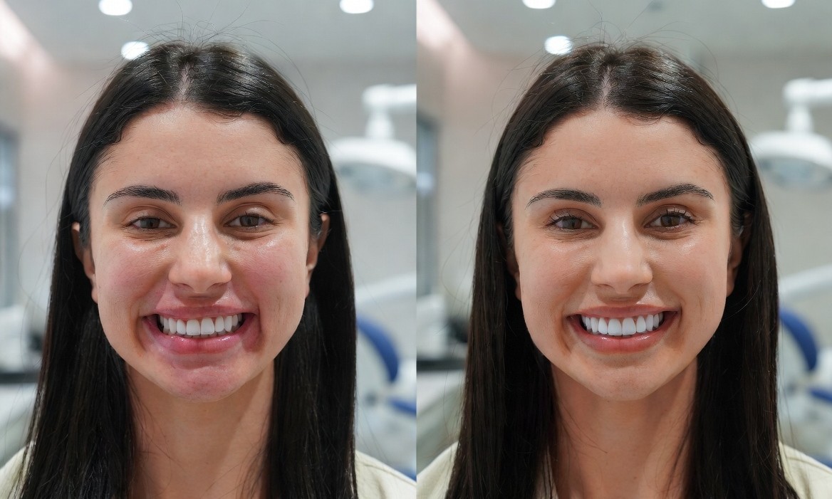 Gummy smile before and after treatment